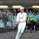 www.sutton-images.com\r\rRace winner Lewis Hamilton (GBR) Mercedes-AMG F1 celebrates with the team and the champagne at Formula One World Championship, Rd4, Azerbaijan Grand Prix, Race, Baku City Circuit, Baku, Azerbaijan, Sunday 29 April 2018.\r\rBEST IMAGE