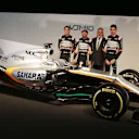 (L to R): Alfonso Celis Jr (MEX); Sergio Perez (MEX); Dr. Vijay Mallya (IND) Sahara Force India F1 Team Owner; Esteban Ocon (FRA). Sahara Force India F1 VJM10 Launch, Wednesday 22nd February 2017. Silverstone, England. © Sahara Force India