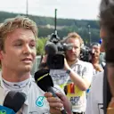 Nico Rosberg (GER) Mercedes AMG F1 W06 talks to the press after suffering a Pirelli tyre blow out in FP2 at Formula One World Championship, Rd11, Belgian Grand Prix, Practice, Spa Francorchamps, Belgium, Friday 21 August 2015. &copy; Sutton Motorsport Images