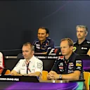 Giampaolo Dall'ara, Sauber Head of Track Engineering, Nick Chester (GBR) Lotus Technical Director, Andrew Green (GBR) Force India Technical Director, James Allison (GBR) Ferrari Chassis Technical Director, Paddy Lowe (GBR) Mercedes AMG F1 Executive Director and Paul Monaghan (GBR) Red Bull Racing Chief Engineer in the Press Conference at Formula One World Championship, Rd11, Belgian Grand Prix, Practice, Spa Francorchamps, Belgium, Friday 21 August 2015. &copy; Sutton Motorsport Images
