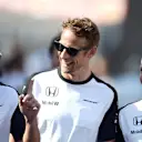 Fernando Alonso (ESP) McLaren, Jenson Button (GBR) McLaren and Kevin Magnussen (DEN) McLaren Test and Reserve Driver at Formula One World Championship, Rd11, Belgian Grand Prix, Practice, Spa Francorchamps, Belgium, Friday 21 August 2015. &copy; Sutton Motorsport Images