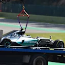 The car of Nico Rosberg (GER) Mercedes AMG F1 W06 is recovered  after his Pirelli tyre expolded in FP2 at Formula One World Championship, Rd11, Belgian Grand Prix, Practice, Spa Francorchamps, Belgium, Friday 21 August 2015. &copy; Sutton Motorsport Images