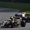 Pastor Maldonado (VEN) Lotus E23 Hybrid leads team-mate Romain Grosjean (FRA) Lotus E23 Hybrid at Formula One World Championship, Rd11, Belgian Grand Prix, Practice, Spa Francorchamps, Belgium, Friday 21 August 2015. &copy; Sutton Motorsport Images