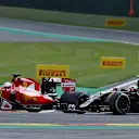 Sebastian Vettel (GER) Ferrari SF15-T and Pastor Maldonado (VEN) Lotus E23 Hybrid at Formula One World Championship, Rd11, Belgian Grand Prix, Practice, Spa Francorchamps, Belgium, Friday 21 August 2015. &copy; Sutton Motorsport Images