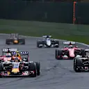 Daniel Ricciardo (AUS) Red Bull Racing RB11 leads Sebastian Vettel (GER) Ferrari SF15-T and Pastor Maldonado (VEN) Lotus E23 Hybrid at Formula One World Championship, Rd11, Belgian Grand Prix, Practice, Spa Francorchamps, Belgium, Friday 21 August 2015. &copy; Sutton Motorsport Images