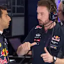 Daniel Ricciardo (AUS) Red Bull Racing and Simon Rennie (GBR) Red Bull Racing Race Engineer at Formula One World Championship, Rd11, Belgian Grand Prix, Practice, Spa Francorchamps, Belgium, Friday 21 August 2015. &copy; Sutton Motorsport Images