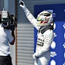 Pole sitter Lewis Hamilton (GBR) Mercedes AMG F1 celebrates in parc ferme at Formula One World Championship, Rd11, Belgian Grand Prix, Qualifying, Spa Francorchamps, Belgium, Saturday 22 August 2015. &copy; Sutton Motorsport Images