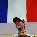 Romain Grosjean (FRA) Lotus F1 celebrates on the podium at Formula One World Championship, Rd11, Belgian Grand Prix, Race, Spa Francorchamps, Belgium, Sunday 23 August 2015. &copy; Sutton Motorsport Images