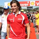 Roberto Merhi (ESP) Marussia at the drivers parade at Formula One World Championship, Rd11, Belgian Grand Prix, Race, Spa Francorchamps, Belgium, Sunday 23 August 2015. &copy; Sutton Motorsport Images