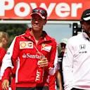 Sebastian Vettel (GER) Ferrari and Fernando Alonso (ESP) McLaren at the drivers parade at Formula One World Championship, Rd11, Belgian Grand Prix, Race, Spa Francorchamps, Belgium, Sunday 23 August 2015. &copy; Sutton Motorsport Images