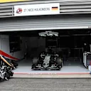 The car of race retiree Nico Hulkenberg (GER) Force India VJM08 in the garage at Formula One World Championship, Rd11, Belgian Grand Prix, Race, Spa Francorchamps, Belgium, Sunday 23 August 2015. &copy; Sutton Motorsport Images