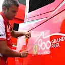 Ferrari 900th GP graphics are appplied at Formula One World Championship, Rd11, Belgian Grand Prix, Preparations, Spa Francorchamps, Belgium, Thursday 20 August 2015. &copy; Sutton Motorsport Images