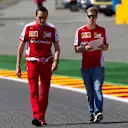 Sebastian Vettel (GER) Ferrari walks the track with Riccardo Adami (ITA) Ferrari Race Engineer at Formula One World Championship, Rd11, Belgian Grand Prix, Preparations, Spa Francorchamps, Belgium, Thursday 20 August 2015. &copy; Sutton Motorsport Images