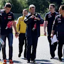 Max Verstappen (NDL) Scuderia Toro Rosso walks the track with Xevi Pujolar (ESP) Scuderia Toro Rosso Engineer at Formula One World Championship, Rd11, Belgian Grand Prix, Preparations, Spa Francorchamps, Belgium, Thursday 20 August 2015. &copy; Sutton Motorsport Images