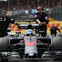 Fernando Alonso (ESP) McLaren MP4-30 on the grid at Formula One World Championship, Rd9, British Grand Prix, Race, Silverstone, England, Sunday 5 July 2015. &copy; Sutton Motorsport Images
