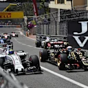 Felipe Massa (BRA) Williams FW37, Romain Grosjean (FRA) Lotus E23 Hybrid and Felipe Nasr (BRA) Sauber C34 battle at the start of the race at Formula One World Championship, Rd6, Monaco Grand Prix Race, Monte-Carlo, Monaco, Sunday 24 May 2015. &copy; Sutton Motorsport Images