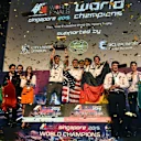 (L to R): Second placed Mustangs from Potugal, winners Union Racing International, joint team from the USA and Germany and third placed AIB Racing from Ireland celebrate at the F1 in Schools Finals at Formula One World Championship, Rd13, Singapore Grand Prix, Preparations, Marina Bay Street Circuit, Singapore, Wednesday 16 September 2015. &copy; Sutton Motorsport Images