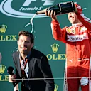 (L to R): Race winner Nico Rosberg (GER) Mercedes AMG F1, Mark Webber (AUS) and Sebastian Vettel (GER) Ferrari celebrate on the podium with champagne at Formula One World Championship, Rd1, Australian Grand Prix, Race, Albert Park, Melbourne, Australia, Sunday 20 March 2016. &copy; Sutton Motorsport Images