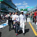 Daniel Ricciardo (AUS) Red Bull Racing and Jenson Button (GBR) McLaren on the drivers parade at Formula One World Championship, Rd1, Australian Grand Prix, Race, Albert Park, Melbourne, Australia, Sunday 20 March 2016. &copy; Sutton Motorsport Images