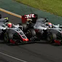 Esteban Gutierrez (MEX) Haas VF-16 and Romain Grosjean (FRA) Haas VF-16 battle at the start of the race at Formula One World Championship, Rd1, Australian Grand Prix, Race, Albert Park, Melbourne, Australia, Sunday 20 March 2016. &copy; Sutton Motorsport Images