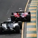 Sebastian Vettel (GER) Ferrari SF16-H and Lewis Hamilton (GBR) Mercedes-Benz F1 W07 Hybrid battle at Formula One World Championship, Rd1, Australian Grand Prix, Race, Albert Park, Melbourne, Australia, Sunday 20 March 2016. &copy; Sutton Motorsport Images