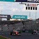 Third placed Sebastian Vettel (GER) Ferrari SF16-H tcrosses the line and takes the chequered flag at Formula One World Championship, Rd1, Australian Grand Prix, Race, Albert Park, Melbourne, Australia, Sunday 20 March 2016. &copy; Sutton Motorsport Images