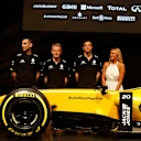 Cyril Abiteboul (FRA) Renault Sport F1 Managing Director, Kevin Magnussen (DEN) Renault Sport F1 Team and Jolyon Palmer (GBR) Renault Sport F1 Team at the Renault Sport F1 Team Definitive Livery Launch at Formula One World Championship, Rd1, Australian Grand Prix, Preparations, Albert Park, Melbourne, Australia, Wednesday 16 March 2016. &copy; Sutton Motorsport Images