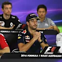 Sebastian Vettel (GER) Ferrari, Jolyon Palmer (GBR) Renault Sport F1 Team, Daniel Ricciardo (AUS) Red Bull Racing Rio Haryanto (IDN) Manor Racing and Lewis Hamilton (GBR) Mercedes AMG F1 in the press conference at Formula One World Championship, Rd1, Australian Grand Prix, Preparations, Albert Park, Melbourne, Australia, Thursday 17 March 2016. &copy; Sutton Motorsport Images