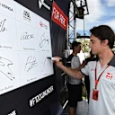 Esteban Gutierrez (MEX) Haas F1 signs the autograph wall at Formula One World Championship, Rd1, Australian Grand Prix, Preparations, Albert Park, Melbourne, Australia, Thursday 17 March 2016. &copy; 2014