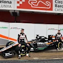 Sergio Perez (MEX) Force India and Nico Hulkenberg (GER) Force India F1 with the Force India VJM09 at Formula One Testing, Day One, Barcelona, Spain, Monday 22 February 2016. &copy; Sutton Motorsport Images