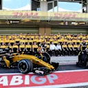 Carlos Sainz jr (ESP) Renault Sport F1 Team and Nico Hulkenberg (GER) Renault Sport F1 Team at the Renault Team photo at Formula One World Championship, Rd20, Abu Dhabi Grand Prix, Race, Yas Marina Circuit, Abu Dhabi, UAE, Sunday 26 November 2017.
