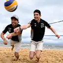 Sergio Perez (MEX) Force India and Esteban Ocon (FRA) Force India F1 play Beach Volleyball at Formula One World Championship, Rd1, Australian Grand Prix, Preparations, Albert Park, Melbourne, Australia, Wednesday 22 March 2017. © Sutton Motorsport Images