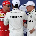 Kimi Raikkonen (FIN) Ferrari, Lewis Hamilton (GBR) Mercedes AMG F1 and Valtteri Bottas (FIN) Mercedes AMG F1 in parc ferme at Formula One World Championship, Rd8, Azerbaijan Grand Prix, Qualifying, Baku City Circuit, Baku, Azerbaijan, Saturday 24 June 2017. © Sutton Images