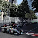Lewis Hamilton (GBR) Mercedes-Benz F1 W08 Hybrid leads at the start of the race at Formula One World Championship, Rd8, Azerbaijan Grand Prix, Race, Baku City Circuit, Baku, Azerbaijan, Sunday 25 June 2017. © Sutton Images