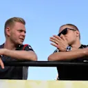 Kevin Magnussen (DEN) Haas F1 and Valtteri Bottas (FIN) Mercedes AMG F1 on the drivers parade at Formula One World Championship, Rd3, Bahrain Grand Prix Race, Bahrain International Circuit, Sakhir, Bahrain, Sunday 16 April 2017. © Sutton Motorsport Images