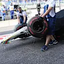The crashed car of Felipe Massa (BRA) Williams FW40 is recovered in FP1 and pushed down pitlane by mechanics at Formula One World Championship, Rd12, Belgian Grand Prix, Practice, Spa Francorchamps, Belgium, Friday 25 August 2017. © Sutton Images