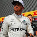 Pole sitter Lewis Hamilton (GBR) Mercedes AMG F1 celebrates in parc ferme at Formula One World Championship, Rd12, Belgian Grand Prix, Qualifying, Spa Francorchamps, Belgium, Saturday 26 August 2017. © Sutton Images