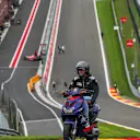 Carlos Sainz jr (ESP) Scuderia Toro Rosso rides the track on a scooter at Formula One World Championship, Rd12, Belgian Grand Prix, Preparations, Spa Francorchamps, Belgium, Thursday 24 August 2017. © Sutton Images