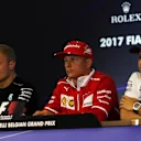 Valtteri Bottas (FIN) Mercedes AMG F1, Kimi Raikkonen (FIN) Ferrari and Felipe Massa (BRA) Williams in the Press Conference at Formula One World Championship, Rd12, Belgian Grand Prix, Preparations, Spa Francorchamps, Belgium, Thursday 24 August 2017. © Sutton Images