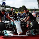Mercedes AMG F1 mechanics with Mercedes-Benz F1 W08 Hybrid in pit lane at Formula One World Championship, Rd12, Belgian Grand Prix, Preparations, Spa Francorchamps, Belgium, Thursday 24 August 2017. © Sutton Images