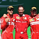 Podium (L to R): Valtteri Bottas (FIN) Mercedes AMG F1, Sebastian Vettel (GER) Ferrari, G Vietina (ITA) Ferrari and Kimi Raikkonen (FIN) Ferrari celebrate on the podium at Formula One World Championship, Rd19, Brazilian Grand Prix, Race, Interlagos, Sao Paulo, Brazil, Sunday 12 November 2017. © Mark Sutton/Sutton Images