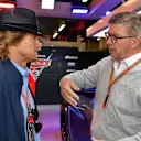 Owen Wilson (USA) Actor and Ross Brawn (GBR) Formula One Managing Director of Motorsports at Formula One World Championship, Rd10, British Grand Prix, Race, Silverstone, England, Sunday 16 July 2017. © Sutton Images