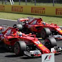 Pole sitter Sebastian Vettel (GER) Ferrari SF70-H and Kimi Raikkonen (FIN) Ferrari SF70-H in parc ferme at Formula One World Championship, Rd11, Hungarian Grand Prix, Qualifying, Hungaroring, Hungary, Saturday 29 July 2017. © Sutton Images