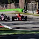 Kimi Raikkonen (FIN) Ferrari SF70-H and Esteban Ocon (FRA) Force India VJM10 battle at Formula One World Championship, Rd13, Italian Grand Prix, Race, Monza, Italy, Sunday 3 September 2017. © Sutton Images