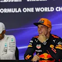 Max Verstappen (NED) Red Bull Racing and Lewis Hamilton (GBR) Mercedes AMG F1 in the Press Conference at Formula One World Championship, Rd15, Malaysian Grand Prix, Qualifying, Sepang, Malaysia, Saturday 30 September 2017. © Kym Illman/Sutton Images