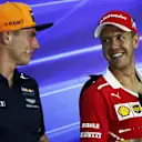 Max Verstappen (NED) Red Bull Racing and Sebastian Vettel (GER) Ferrari in the Press Conference at Formula One World Championship, Rd15, Malaysian Grand Prix, Preparations, Sepang, Malaysia, Thursday 28 September 2017. © Kym Illman/Sutton Images