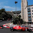 Kimi Raikkonen (FIN) Ferrari SF70-H leads Sebastian Vettel (GER) Ferrari SF70-H at the start of the race Formula One World Championship, Rd6, Monaco Grand Prix, Race, Monte-Carlo, Monaco, Sunday 28 May 2017. © Sutton Images
