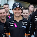 Sergio Perez (MEX) Force India, Esteban Ocon (FRA) Force India F1 and the team mechanics at the reveal of the the Breast Cancer Care partnership with Force India F1 at Formula One World Championship, Rd6, Monaco Grand Prix, Preparations, Monte-Carlo, Monaco, Wednesday 24 May 2017. © Sutton Images