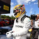 Pole sitter Lewis Hamilton (GBR) Mercedes AMG F1 in parc ferme at Formula One World Championship, Rd5, Spanish Grand Prix, Qualifying, Barcelona, Spain, Saturday 13 May 2017. © Sutton Motorsport Images
