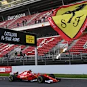 Sebastian Vettel (GER) Ferrari SF70-H passes a giant Ferrari flag in the Grandstand at Formula One Testing, Day Three, Barcelona, Spain, 9 March 2017. © Sutton Images